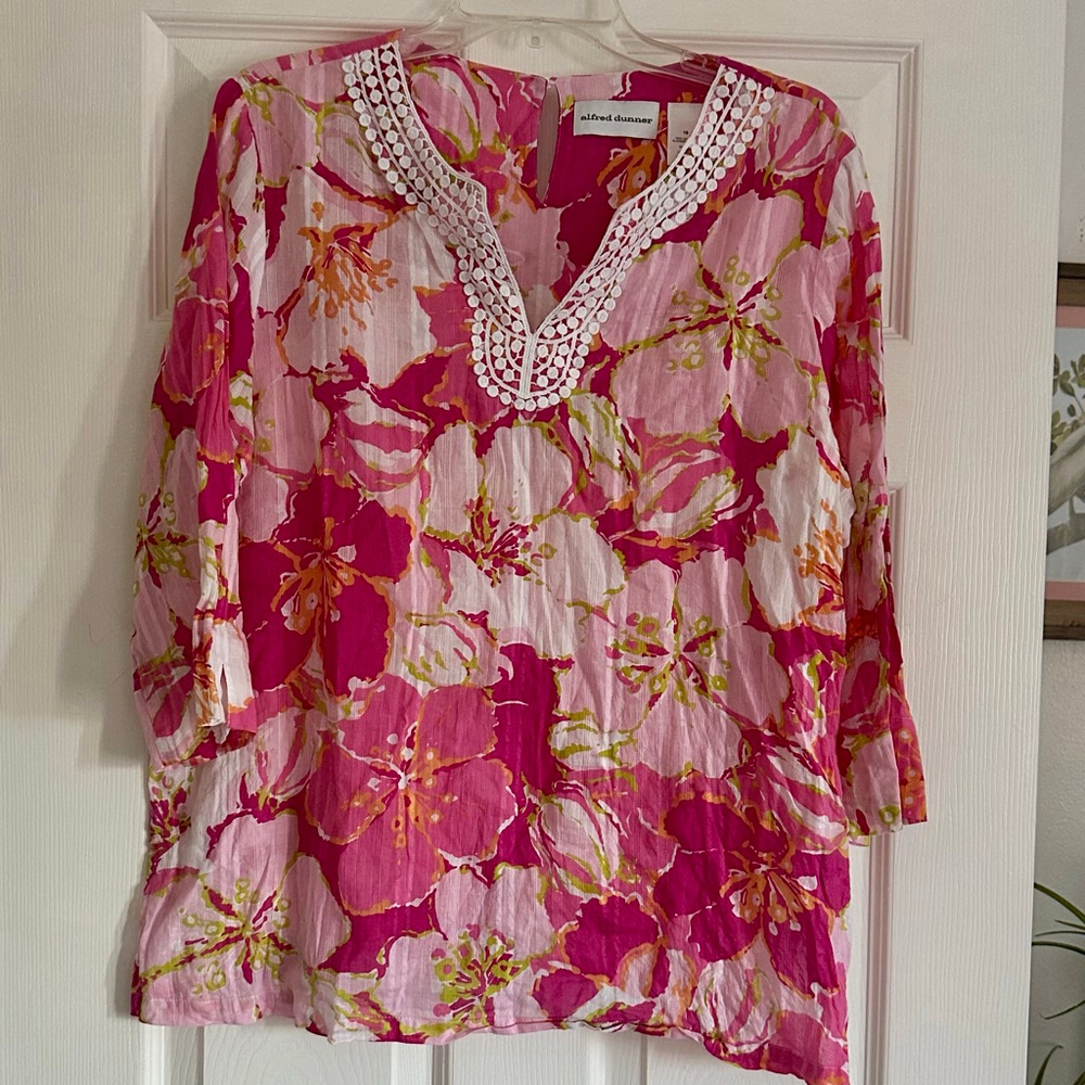 Women's Alfred Dunner Pink Floral Tunic Top Plus Size 16